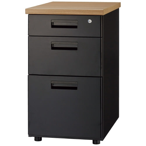 PLUS（プラス）オフィス家具 脇机3段 GT-463WTR BK ミディアムウッド　