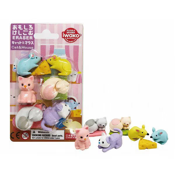 IWAKO Blister Pack Eraser Cat & Mouse ER-BRI072 4991685021151 (10 sets)
