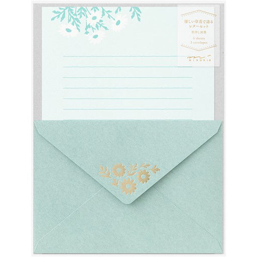 ミドリ デザインフィル DESIGNPHIL レターセット515 箔押封筒 マーガレット柄 86515006 4902805865159（5セット）
