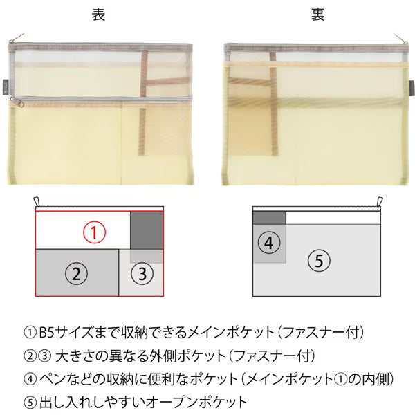 ミドリ デザインフィル DESIGNPHIL ペン&ツールポーチ＜B5＞ メッシュ ベージュ 53357006 4902805533577（3セット）