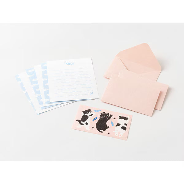 ミドリ デザインフィル DESIGNPHIL ミニレターセット933 もぐもぐ ネコ柄 86933006 4902805869331（5セット）