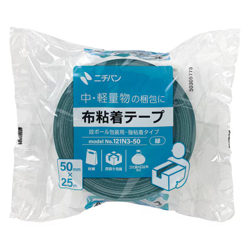 ニチバン NICHIBAN 布粘着テープ No.121N 大巻 （中軽量物封かん用） 50mm×25m 1巻入 緑 121N3-50 4987167102456