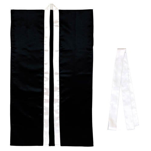 アーテック ソフトサテン　ロングハッピ　黒　襟銀　Ｌ（ハチマキ付） 4521718144542