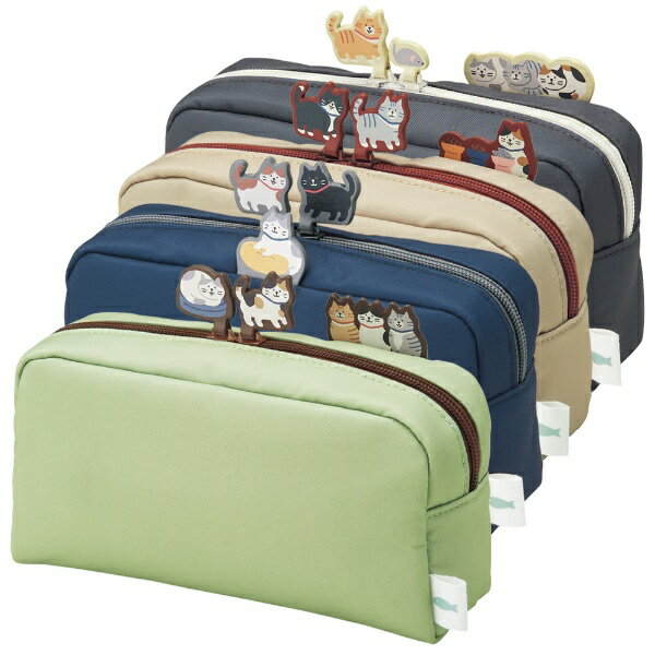 リヒトラブ_にゃんシーン ボックスペンポーチＬビスケットベージュ A-2224-16 /4903419847395（10セット）