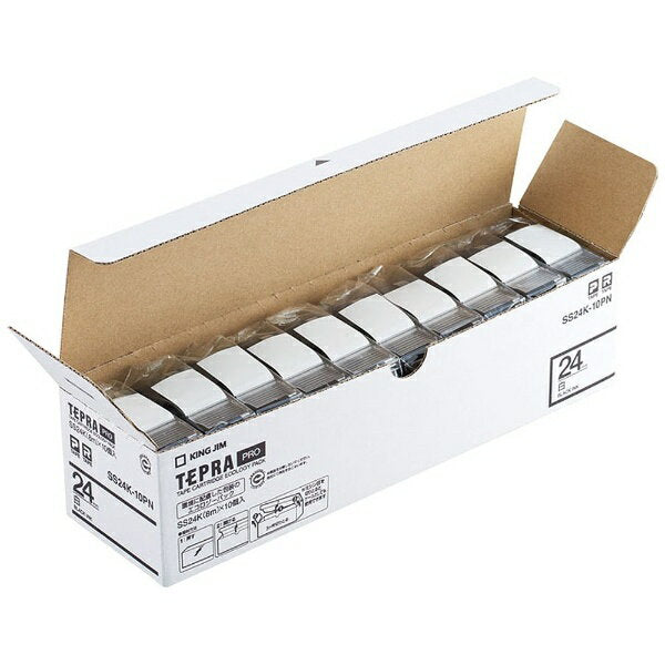 KING JIM PROテープ  白に黒文字 SS24K-10PN 24mm キングジム 4971660774760（10セット）