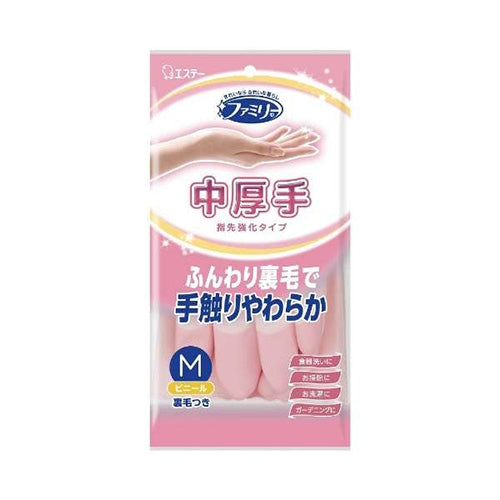 エステー ビニール中厚手 指先強化 Ｍ ピンク 4901070712113