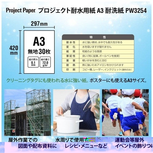 オキナ プロジェクト耐水用紙A3 耐洗紙無地 PW3254 4970051032540