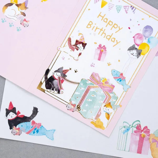 エヌビー ミニカード　えほん　誕生日　こねこ 2865101 4909510185060（5セット）