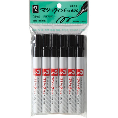Six Teranishi Chemical Ind. Co., Ltd. magic marker M500-T1-6P minute letters black