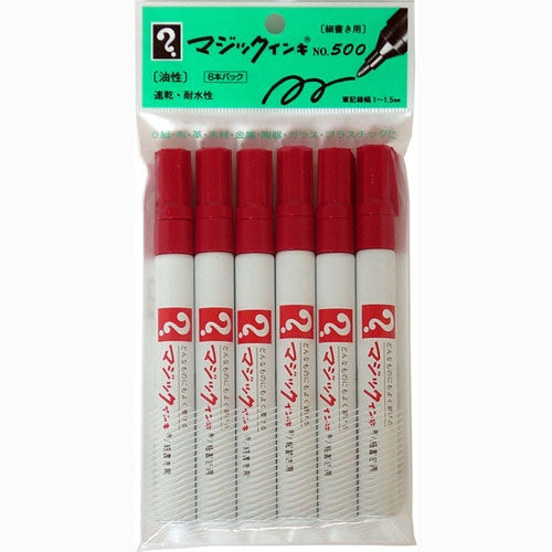 Six Teranishi Chemical Ind. Co., Ltd. magic marker M500-T2-6P minute letters red