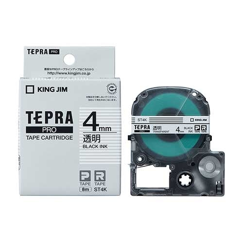 Cinta King Jim Tepra PRO ST4K Transparente con Letras Negras 4mm