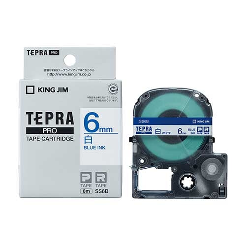 King Jim Tepra PRO Tape SS6B Hvid med blå bogstaver 6mm