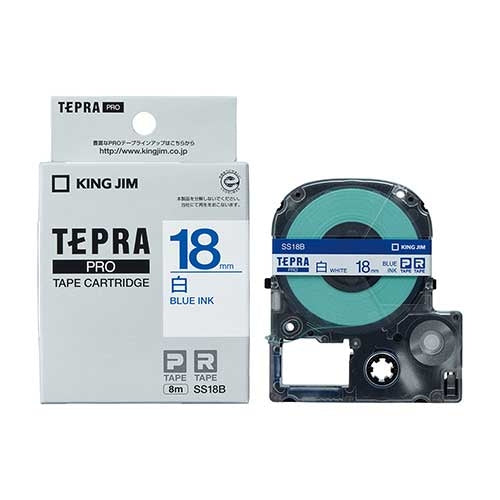Cinta King Jim Tepra PRO SS18B Blanca con Letras Azules 18mm