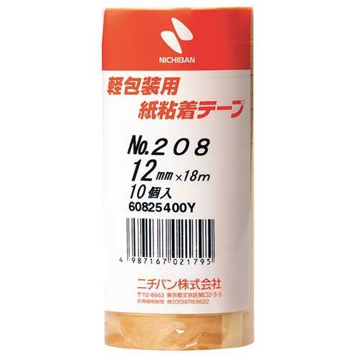 ニチバン 紙粘着テープ 208-12 12mm×18m 10巻