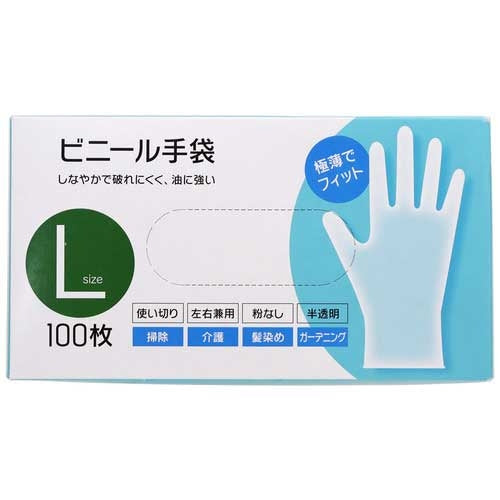 大和物産 ビニール手袋  L  100枚入 4904681810476