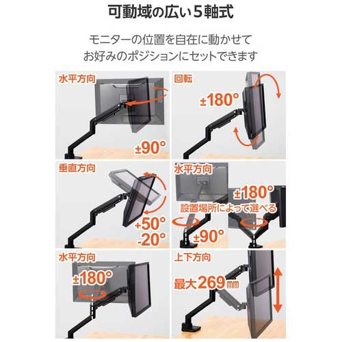 エレコム ガススプリングモニターアーム 高耐荷重 4549550303866