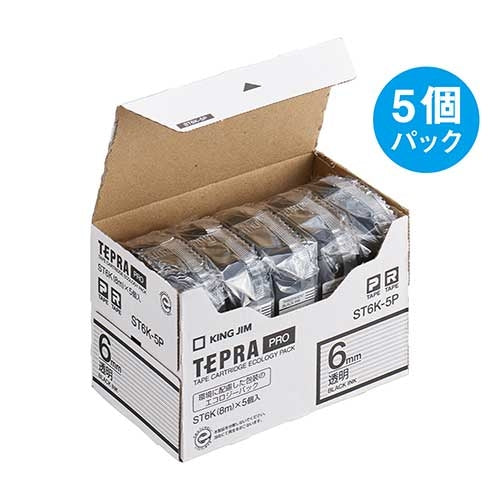 King Jim PRO tape ST6K-5P transparent black text 6mm 5 pieces