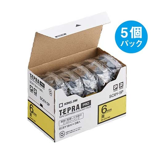 King Jim PRO tape SC6Y-5P yellow with black letters 6mm 5 pieces