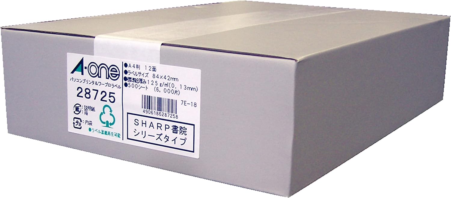 エーワン パソコン&ワープロ ラベル シール プリンタ兼用 12面 500枚 28725（10セット）