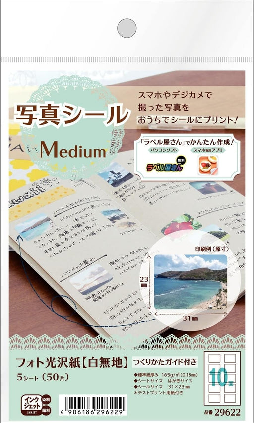 エーワン 写真シール フォト光沢紙 10面 5シート 29622（10セット）