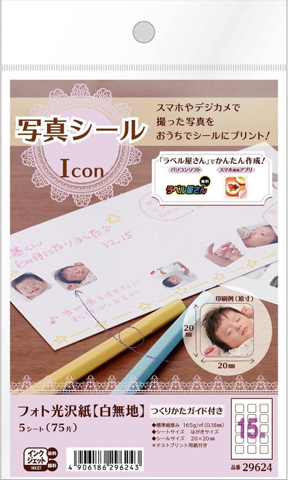 エーワン 写真シール フォト光沢紙 15面 5シート 29624（10セット）