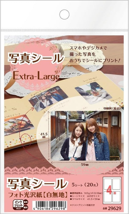 エーワン 写真シール フォト光沢紙 4面 5シート 29629（10セット）