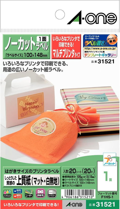 エーワン はがきサイズラベル ノーカット 20枚 31521（10セット）
