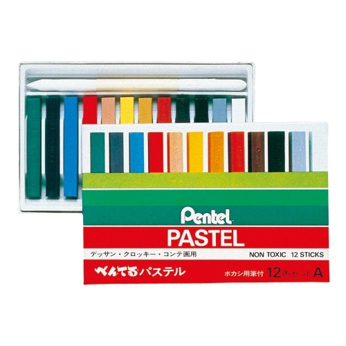 ぺんてる Pentel パステル12色セットGA-12AD ボカシ用筆付