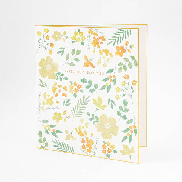 Midori/33260006_Colored colored paper with stickers, translucent, bi-fold, floral pattern, yellow/4902805332606