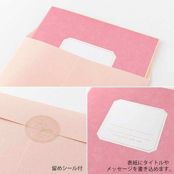 Midori/33282006_Doppelfalter aus farbigem Papier mit Aufkleber und Umschlag, durchscheinend rosa/4902805332828
