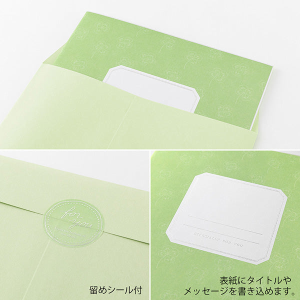 Midori/33284006_Farbiges farbiges Papier, zweifach gefaltet, mit Aufklebern und Umschlägen, durchscheinend, grün/4902805332842