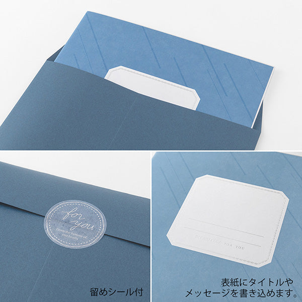 Midori/33285006_Farbiges farbiges Papier, zweifach gefaltet, mit Aufkleber und Umschlag, durchscheinend, Marineblau/4902805332859