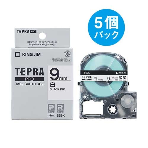 Лента King Jim Tepra PRO SS9K Белая с черными буквами 9 мм 5 шт. 2147345065887