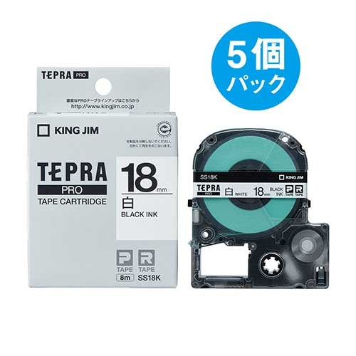 King Jim Tepra PRO Tape SS18K Weiß mit schwarzen Buchstaben 18 mm 5 Stück 2147345065900