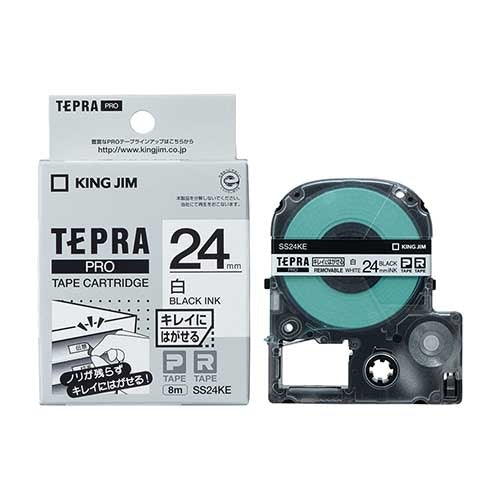 شريط King Jim Tepra PRO قابل للإزالة SS24KE أسود على أبيض 24 مم 4971660765386
