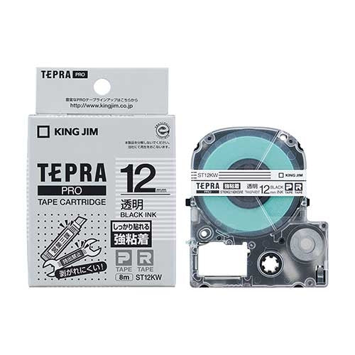 King Jim Tepra PRO Klebeband, stark klebend, ST12KW, transparent/schwarz, 12 mm, 4971660756766