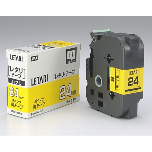 Max Letter Tape LM-L524BY Yellow with Black Letters 24mm