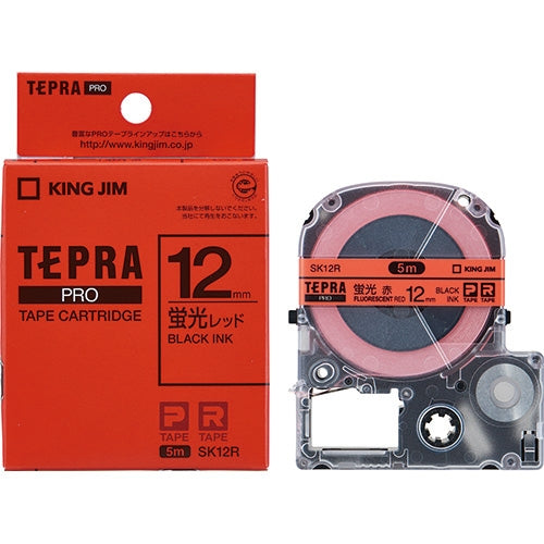 شريط King Jim Tepra PRO SK12R أحمر فلورسنت بأحرف سوداء 12 مم 4971660752348