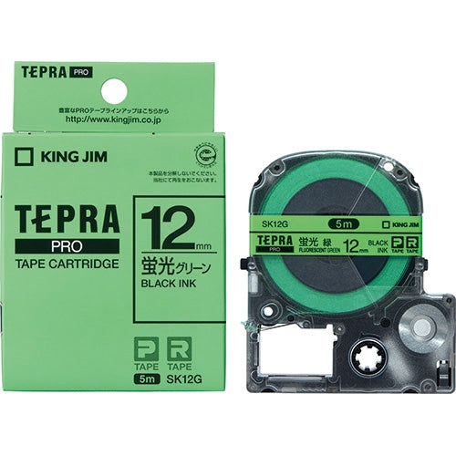 King Jim Tepla PRO tapes SK12G fluorescent green on black 12 mm