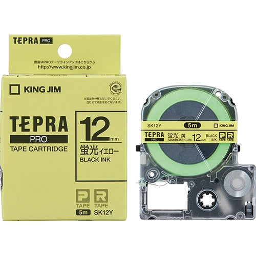King Jim Tepra PRO Tape SK12Y Fluorescent Yellow with Black Letters 12mm