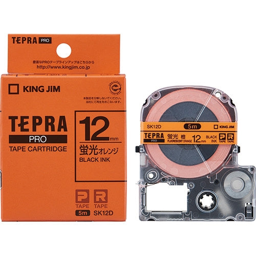 King Jim Tepra PRO Tape SK12D Fluorescerend oranje met zwarte letters 12 mm 4971660752379