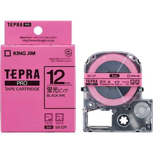 キングジム テプラPROテープSK12P 蛍光桃に黒文字 12mm