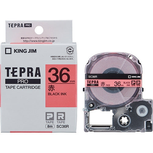 King Jim Tepra PRO Tape SC36R Red with Black Letters 36mm 4971660751396