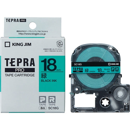 King Jim Tepra PRO Tape SC18G Green with Black Letters 18mm