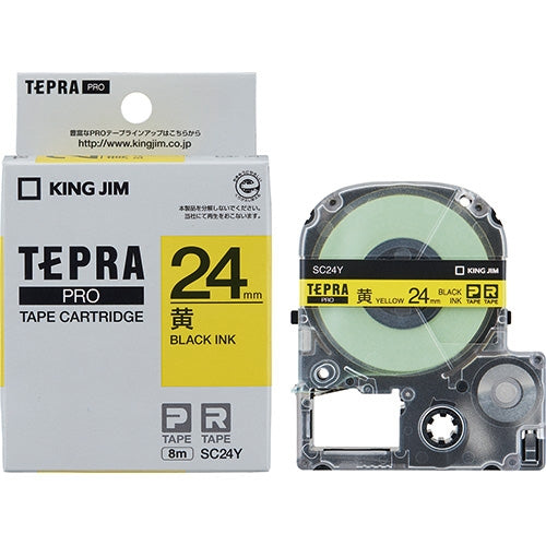 شريط King Jim Tepra PRO SC24Y أصفر مع حروف سوداء 24 مم