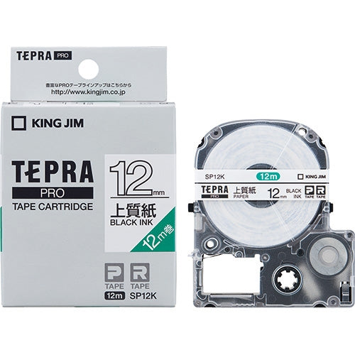 King Jim Tepra PRO Tape Papiretiket SP12K Hvid/Sort 12mm 4971660751327