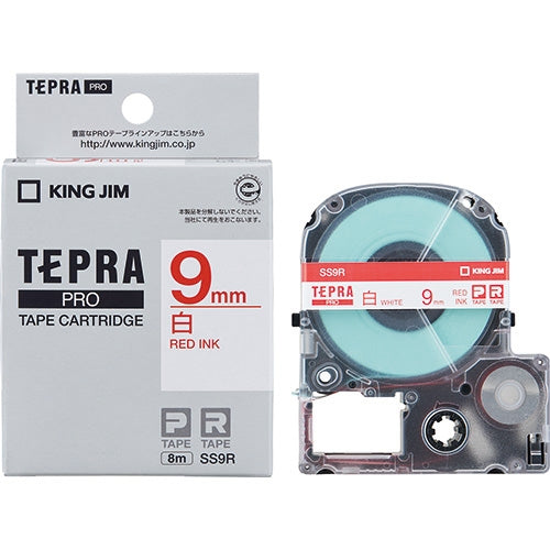King Jim Tepra PRO Tape SS9R White with Red Letters 9mm 4971660752423