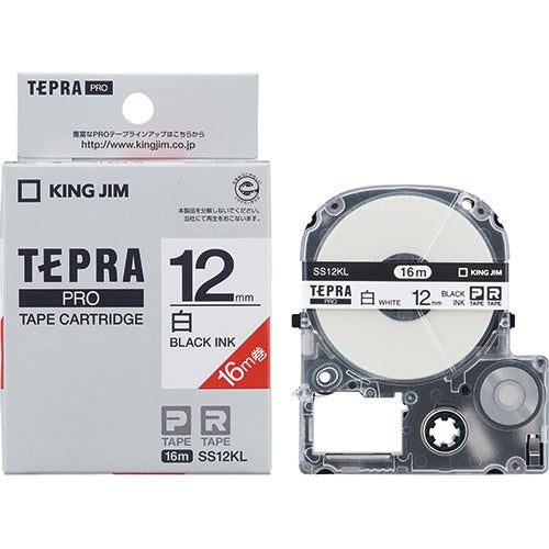 King Jim PRO Tape Long SS12KL Black letters on white 12mm