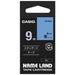 It is lindera 9mm in CASIO COMPUTER Co., Ltd. label tape XR-9BU blue