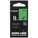 It is lindera 9mm in CASIO COMPUTER Co., Ltd. label tape XR-9GN green